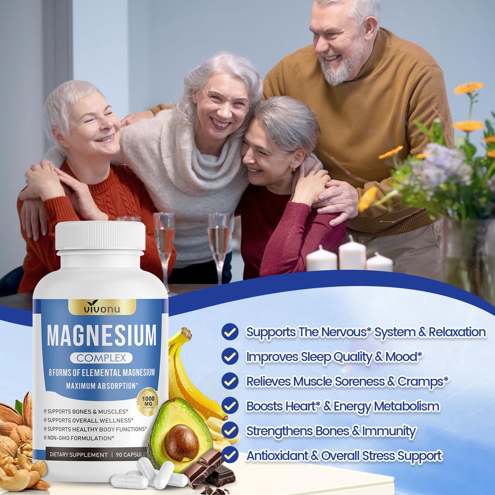 VivoNu Magnesium Supplement bottle with a measuring spoon