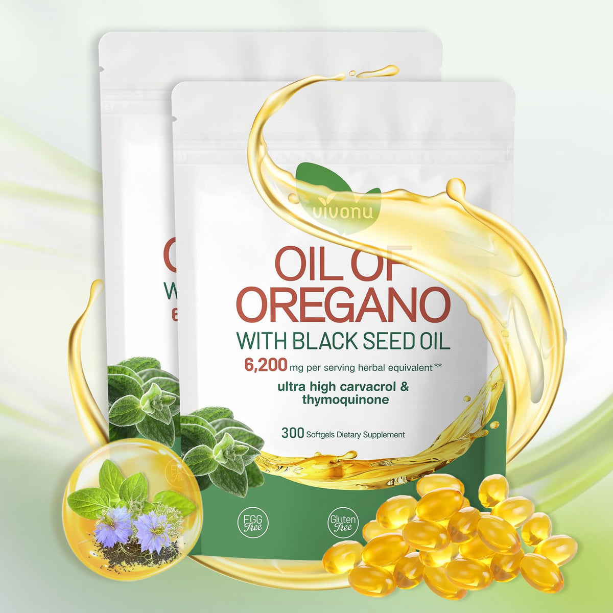 VivoNu Oregano Oil Capsules 300 softgels front view