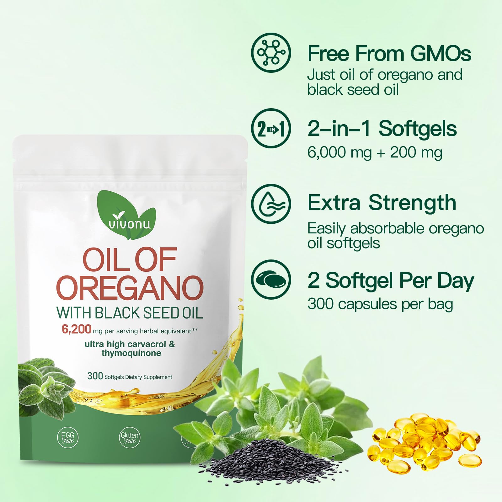 VivoNu Oregano Oil Capsules packaging side view