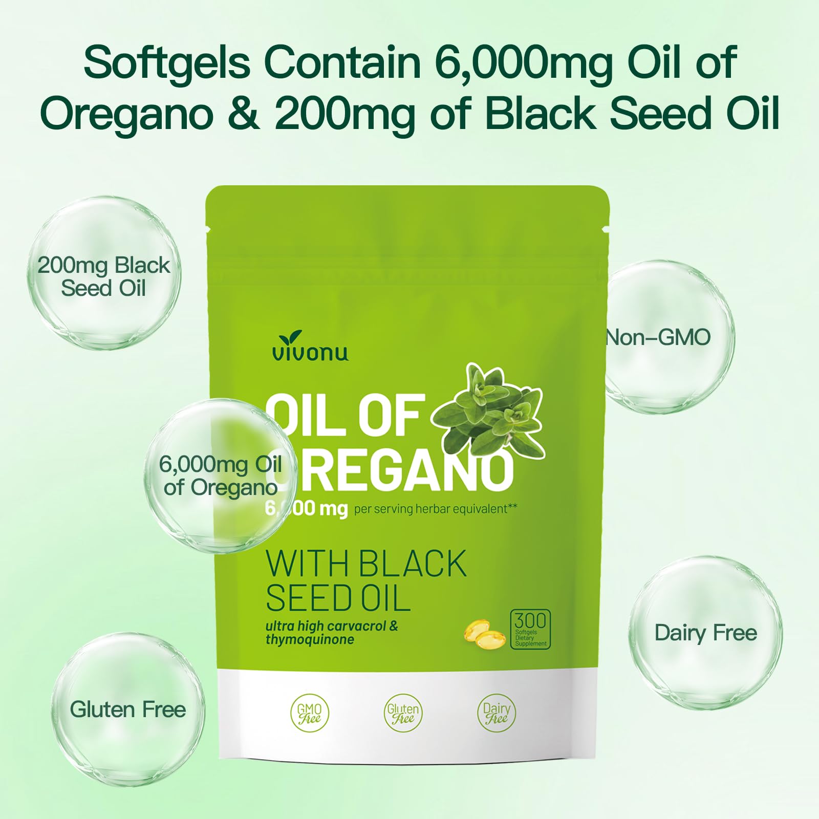 VivoNu Oregano Oil Capsules side view showing capsule size