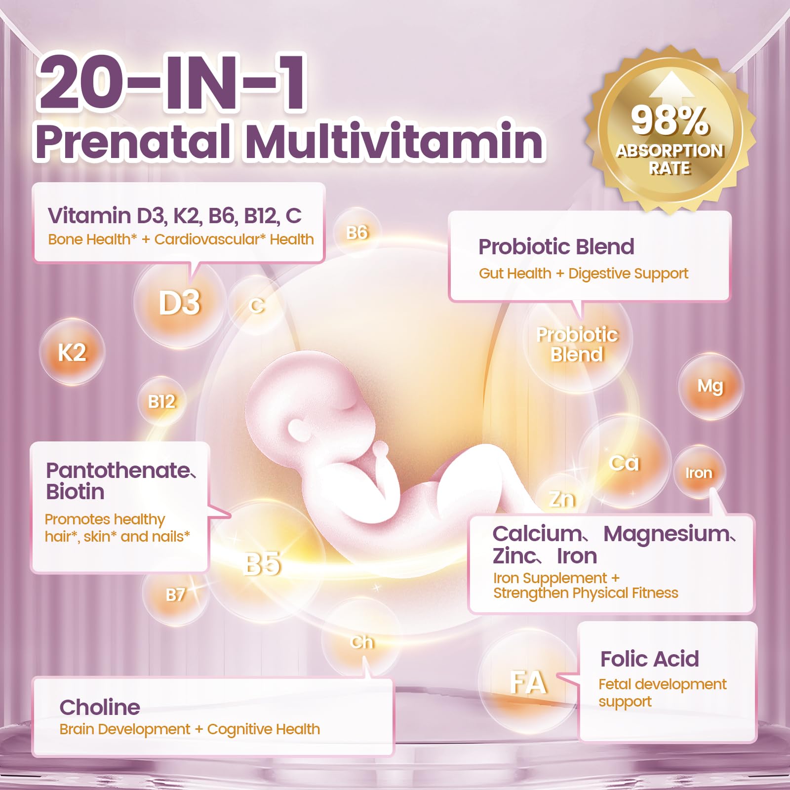 VivoNu Prenatal Vitamins softgels with a glass of water