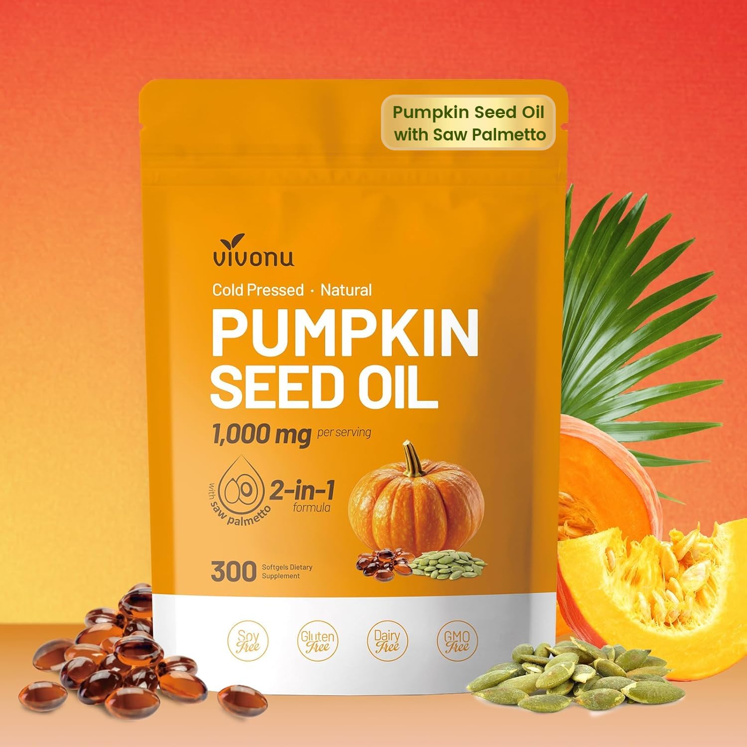 VivoNu Pumpkin Seed Oil Softgels 300 count front view