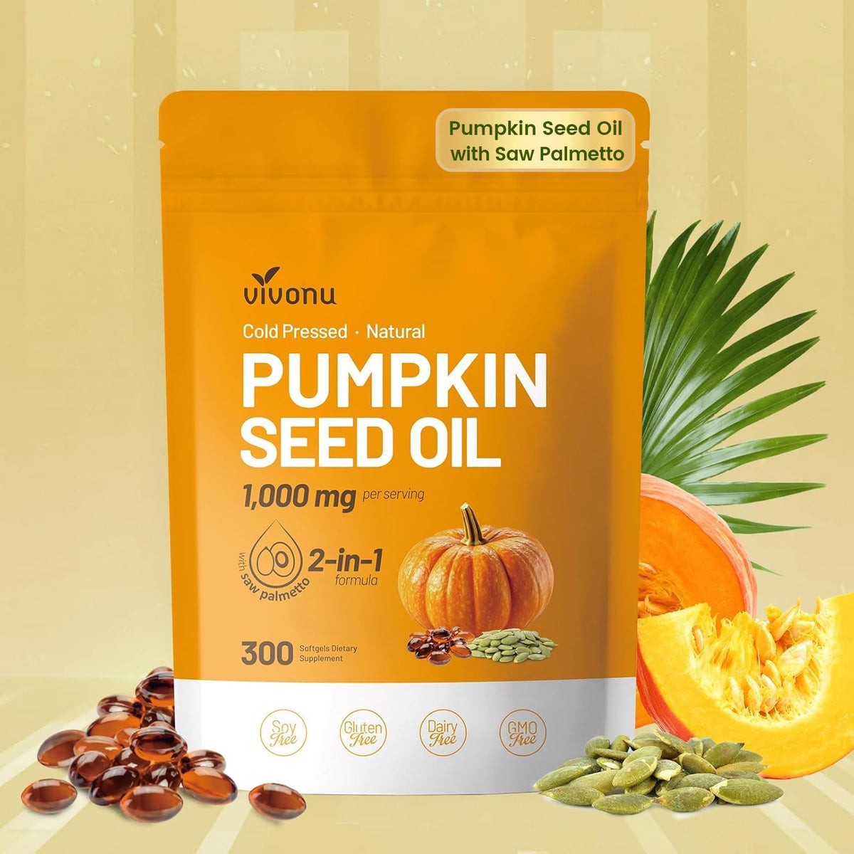 VivoNu Pumpkin Seed Oil Softgels 300 count front view
