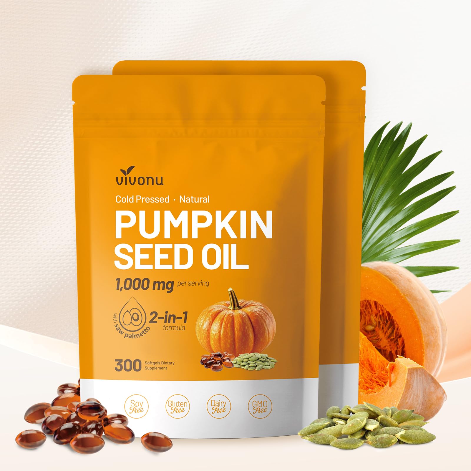 VivoNu Pumpkin Seed Oil Softgels 300 count front view