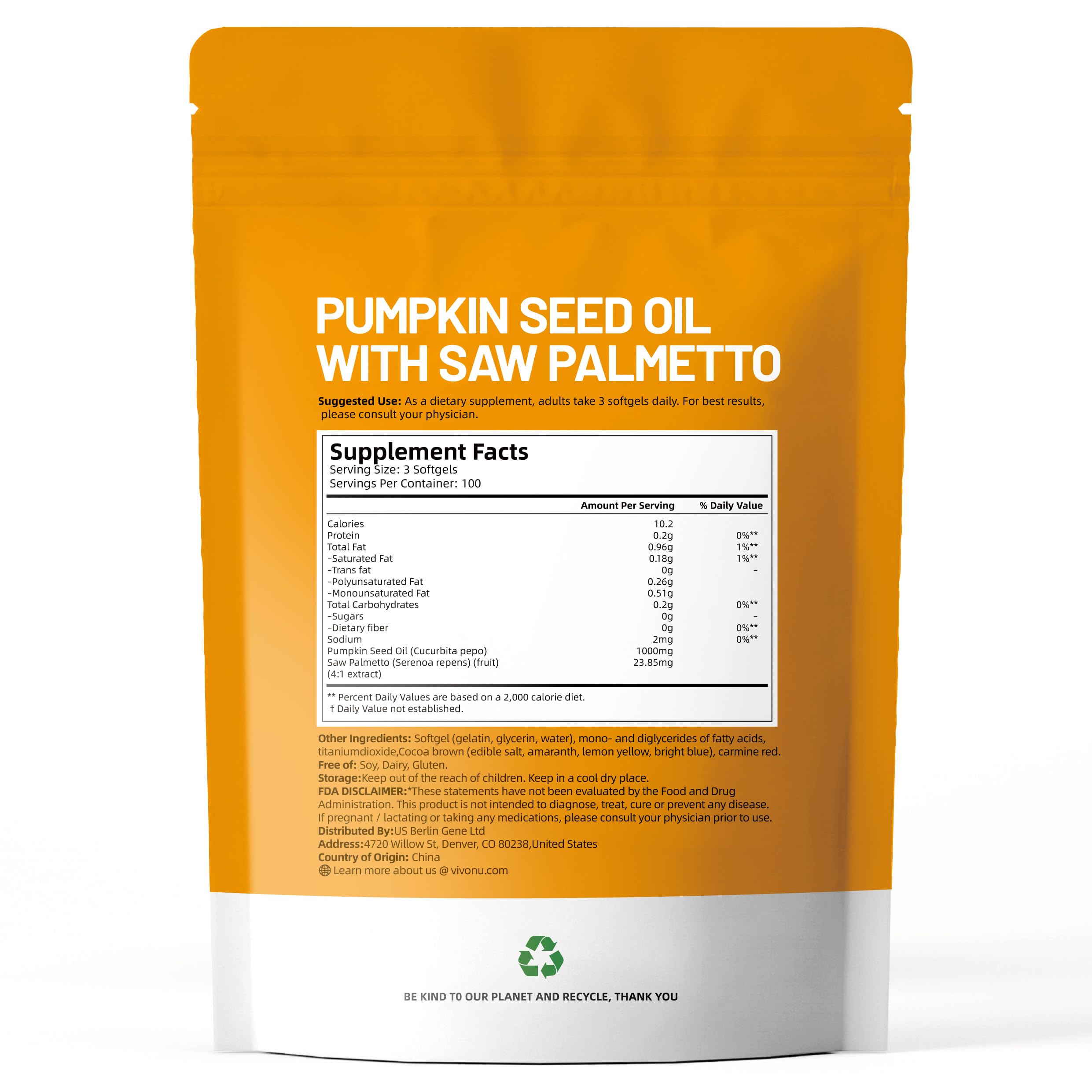 VivoNu Pumpkin Seed Oil Softgels 300 count pouch