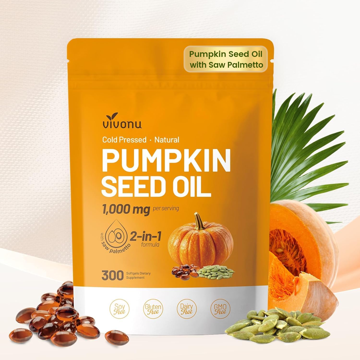 VivoNu Pumpkin Seed Oil Softgels 3000mg front view