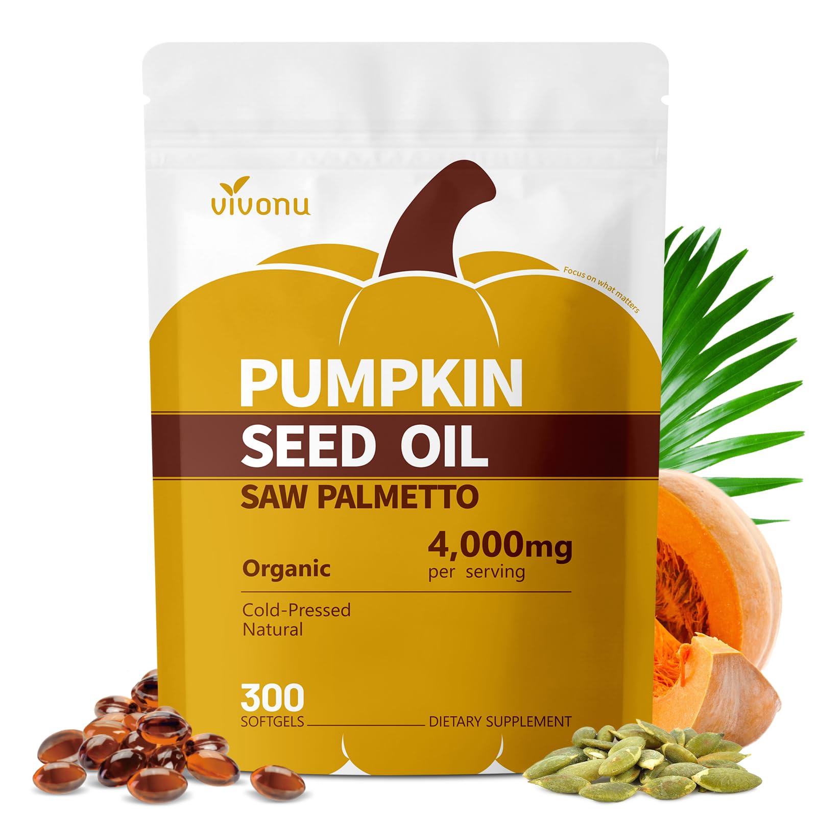 VivoNu Saw Palmetto Pumpkin Seed Oil Softgels front view
