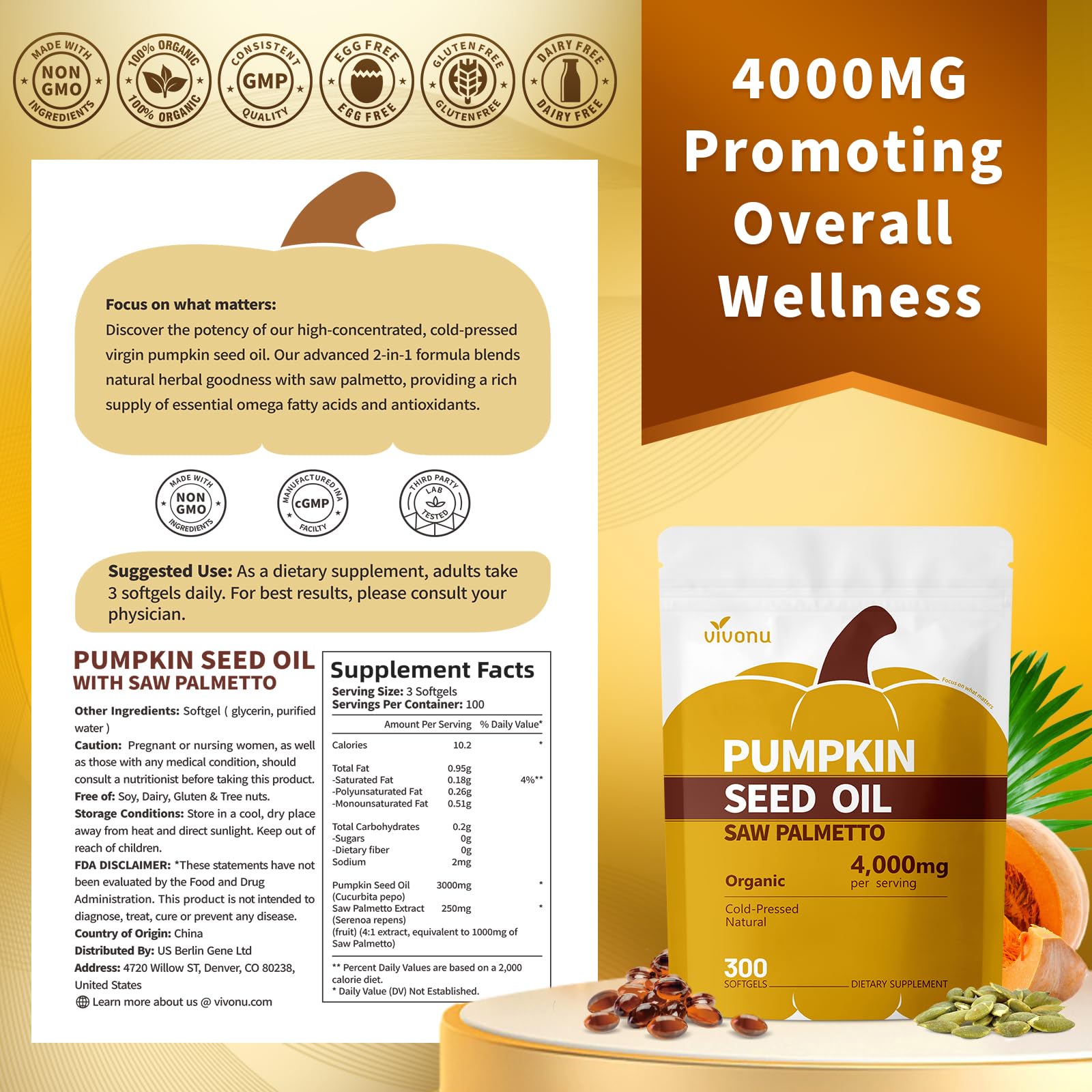 VivoNu Saw Palmetto Pumpkin Seed Oil Softgels in a lifestyle setting