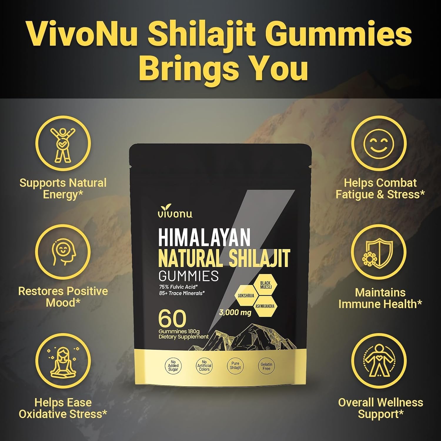 VivoNu Shilajit Gold Gummies individual gummy close-up