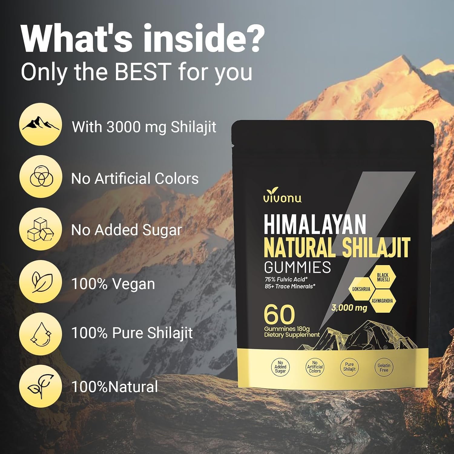 VivoNu Shilajit Gold Gummies opened package showing gummies