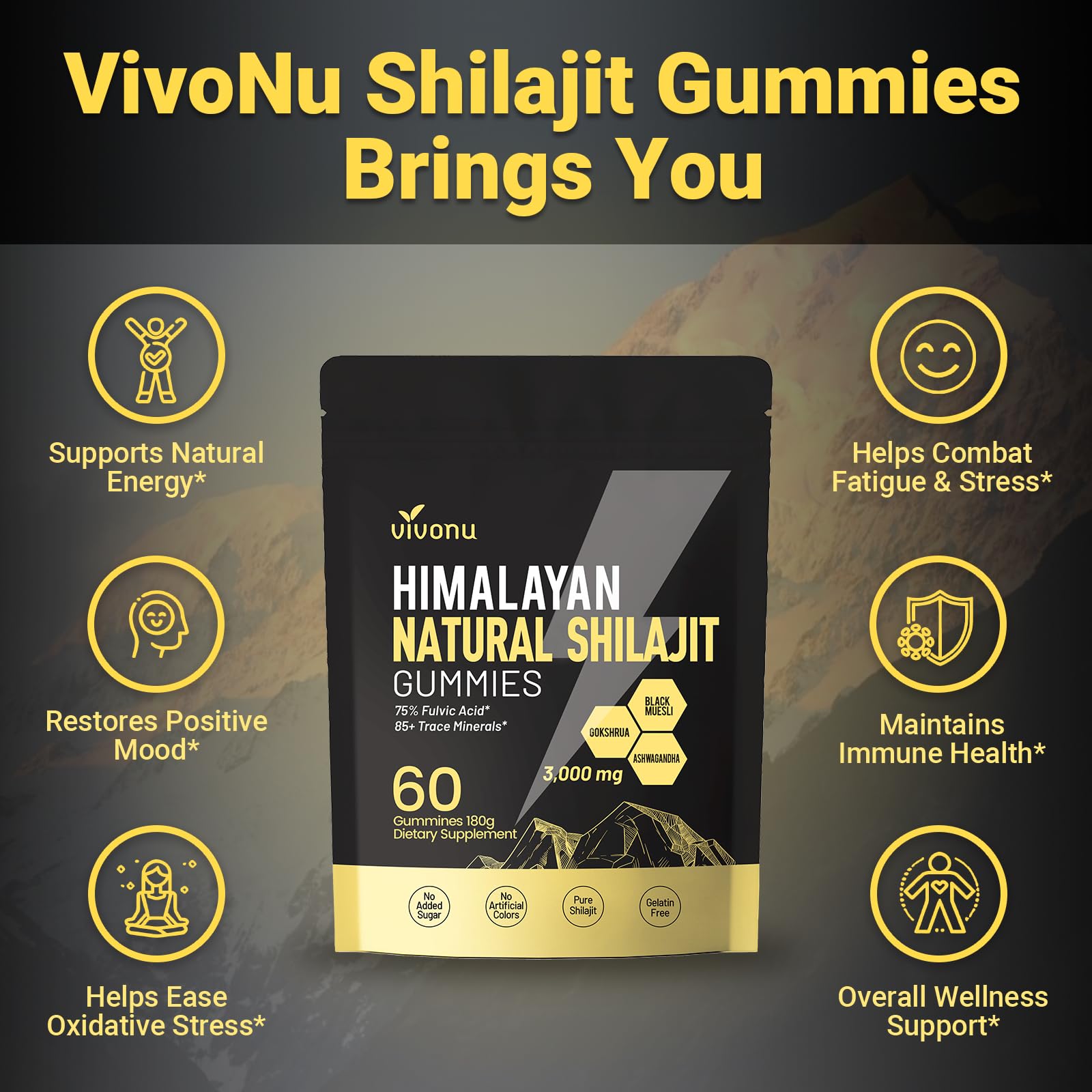 VivoNu Shilajit Gummines close-up of gummines