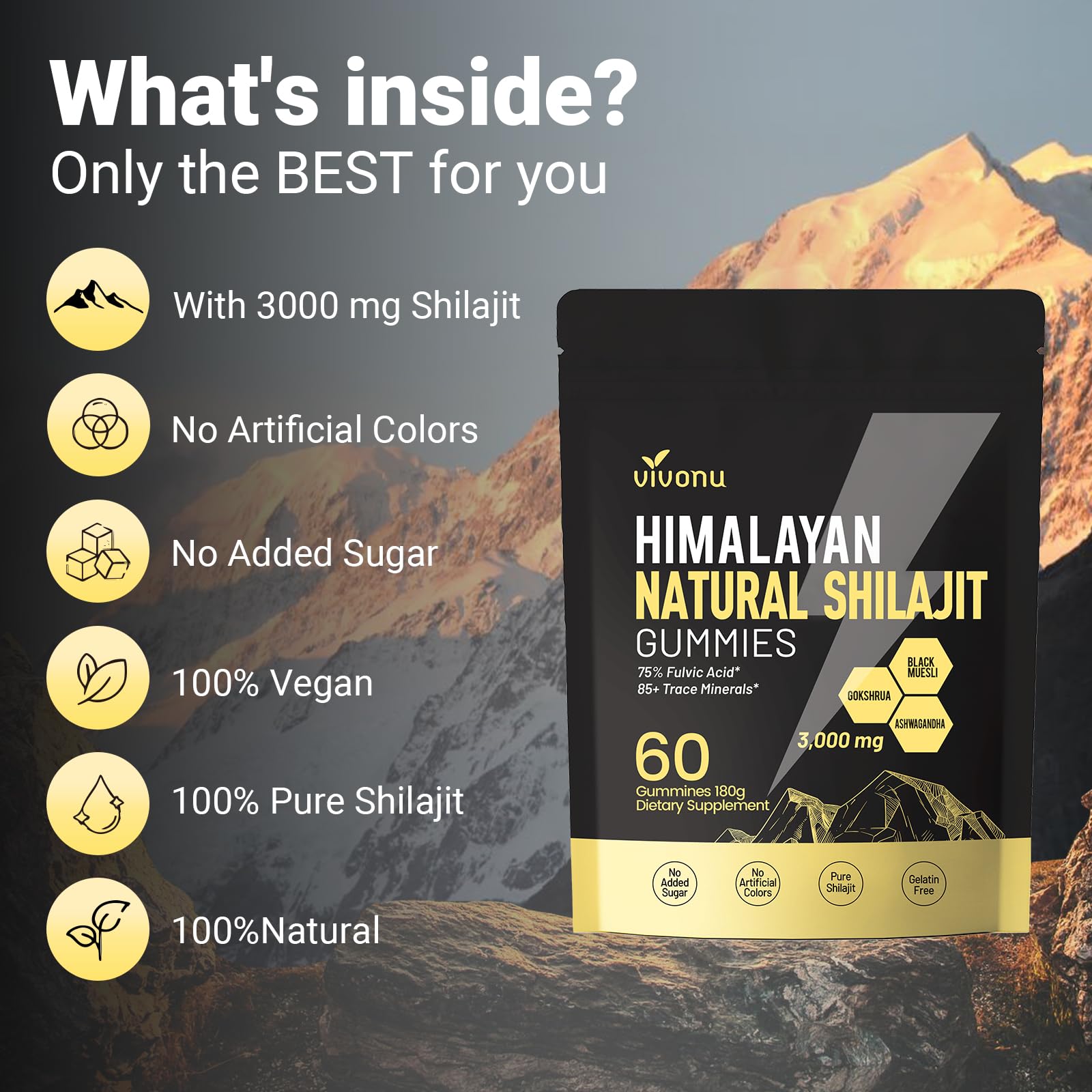 VivoNu Shilajit Gummines with measuring spoon