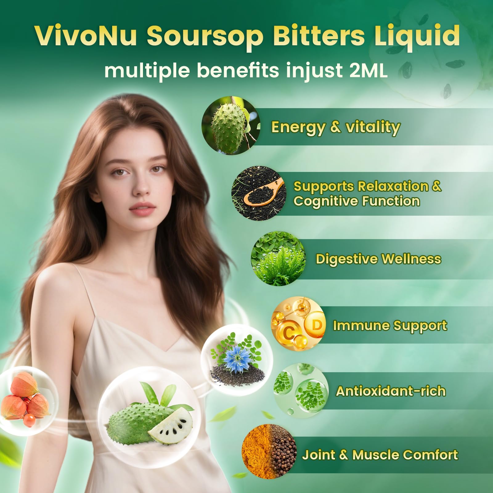 VivoNu Soursop Bitters Liquid Drops 3000mg bottle with cap