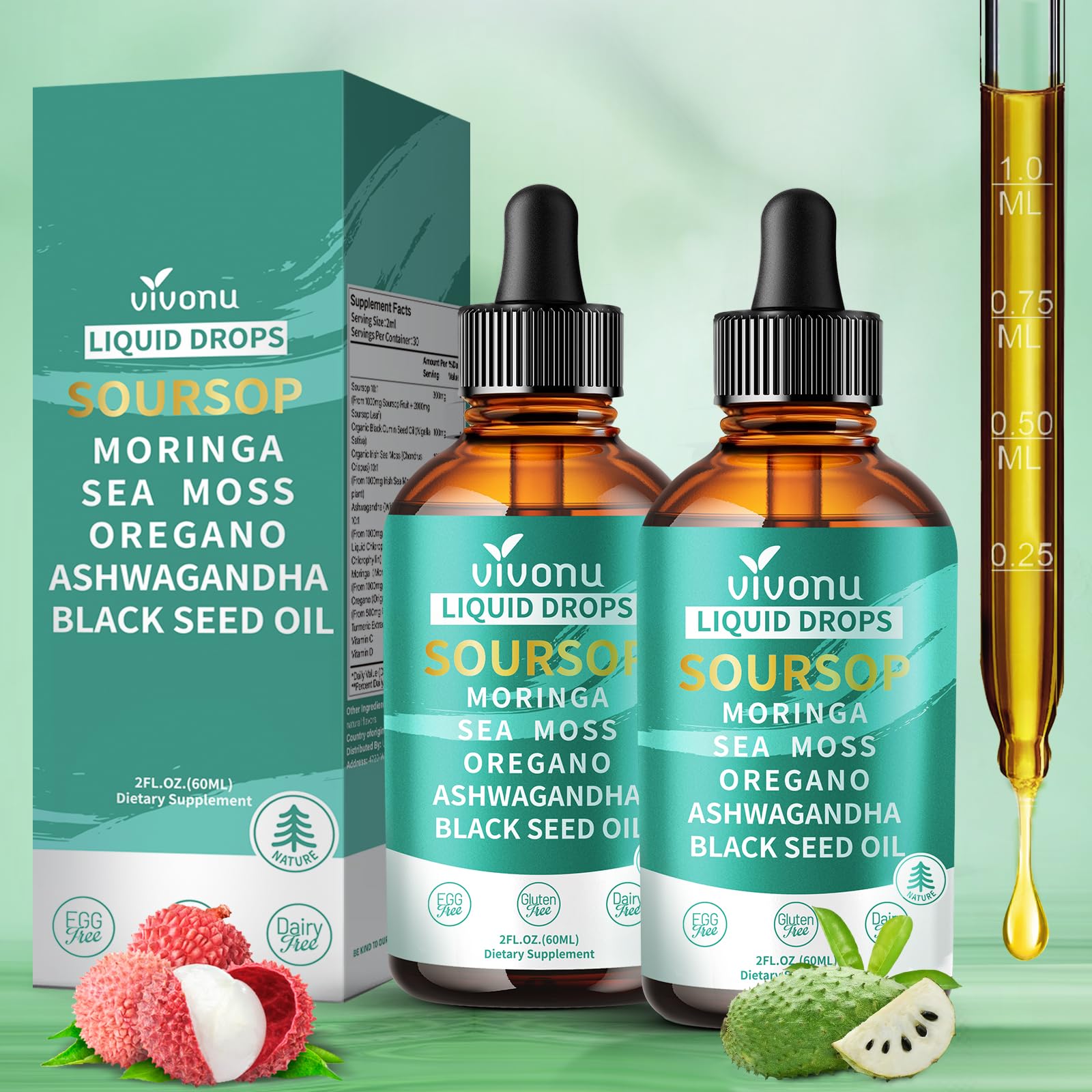 VivoNu Soursop Bitters Liquid Drops 3000mg front view
