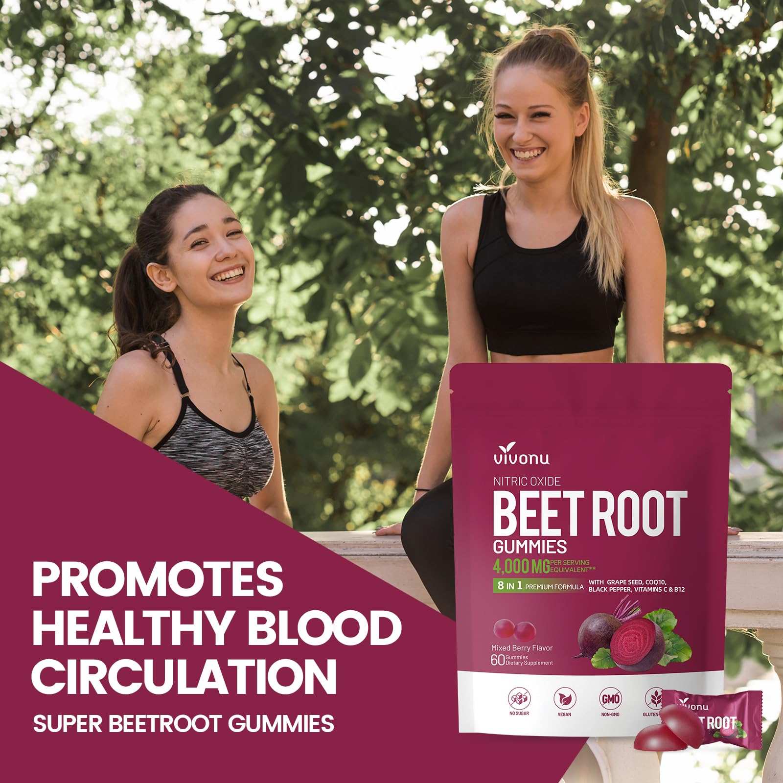 VivoNu Super Beetroot Gummies in a bowl