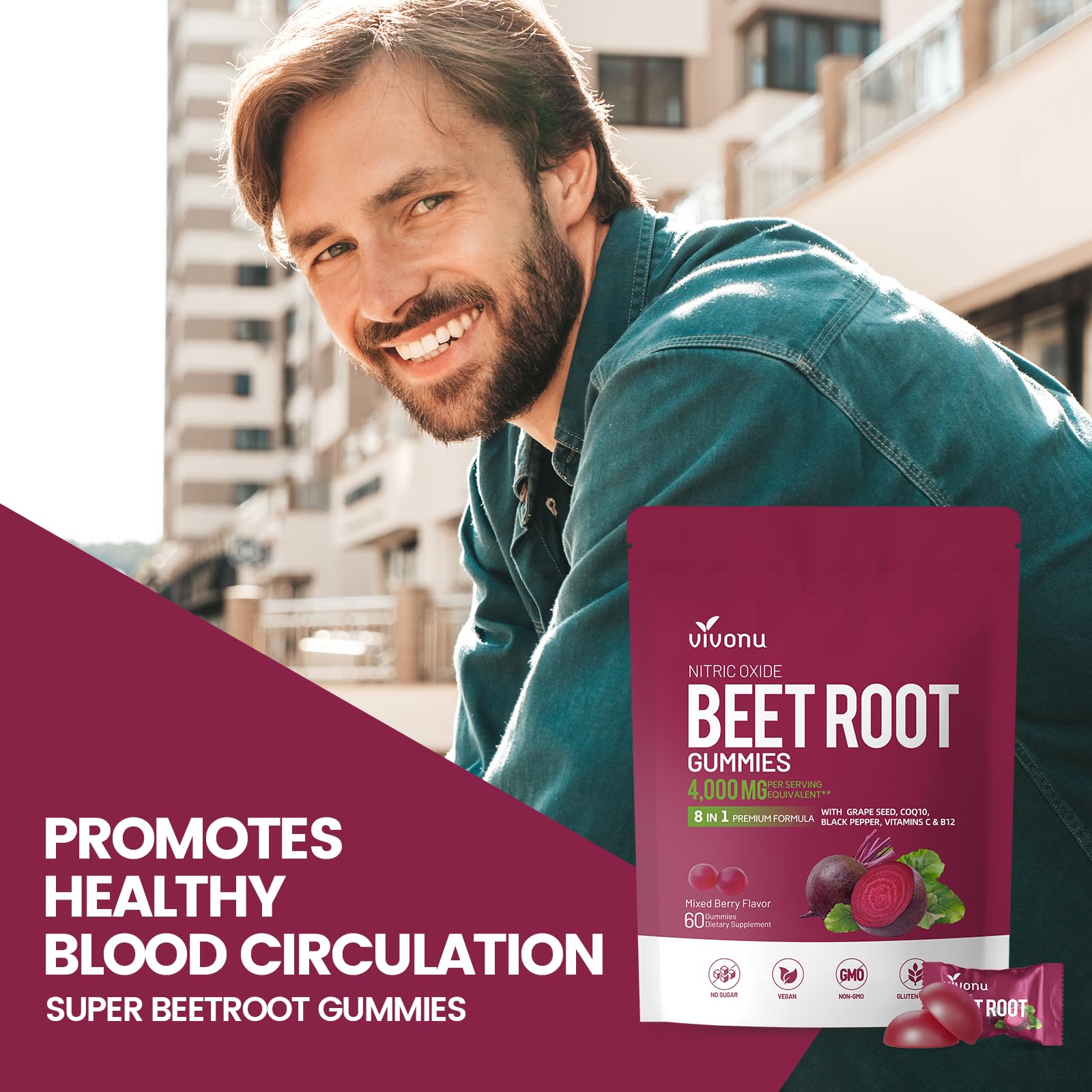 VivoNu Super Beetroot Gummies side view of packaging