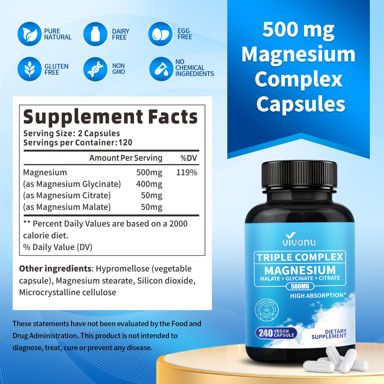 VivoNu Triple Magnesium Complex bottle with measuring spoon