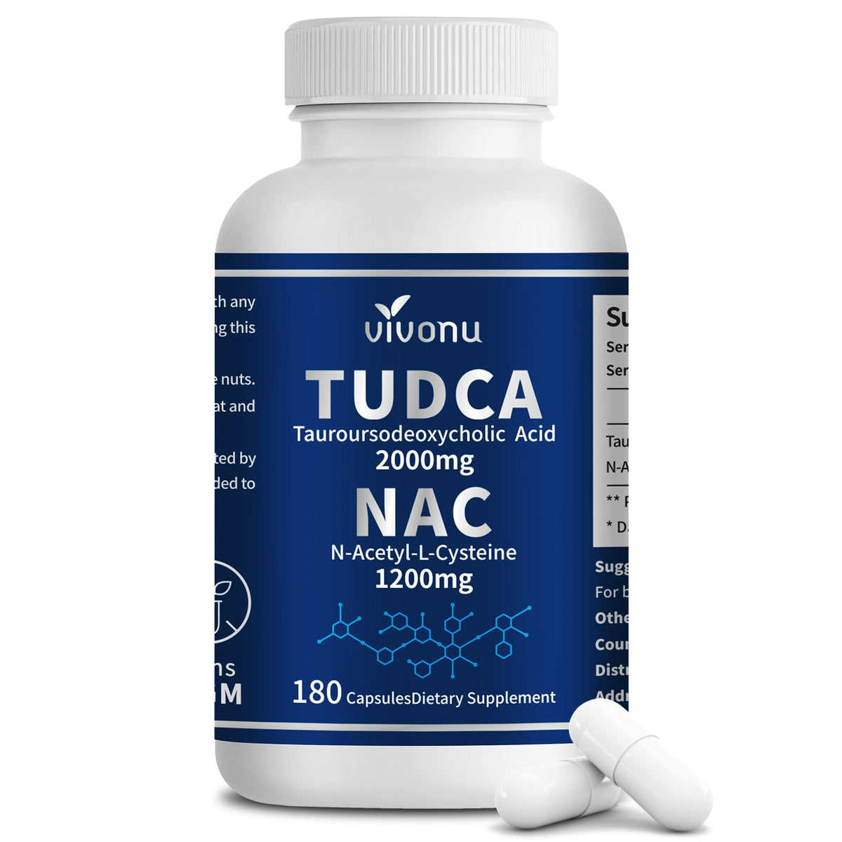 VivoNu TUDCA 2000mg + NAC 1200mg supplement bottle front view