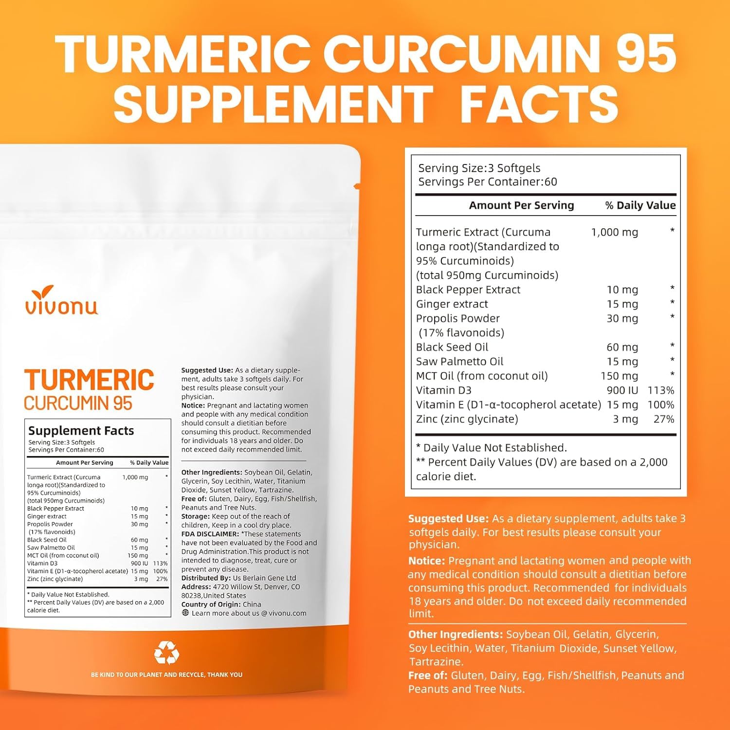 VivoNu Turmeric Curcumin Capsules on a wooden table