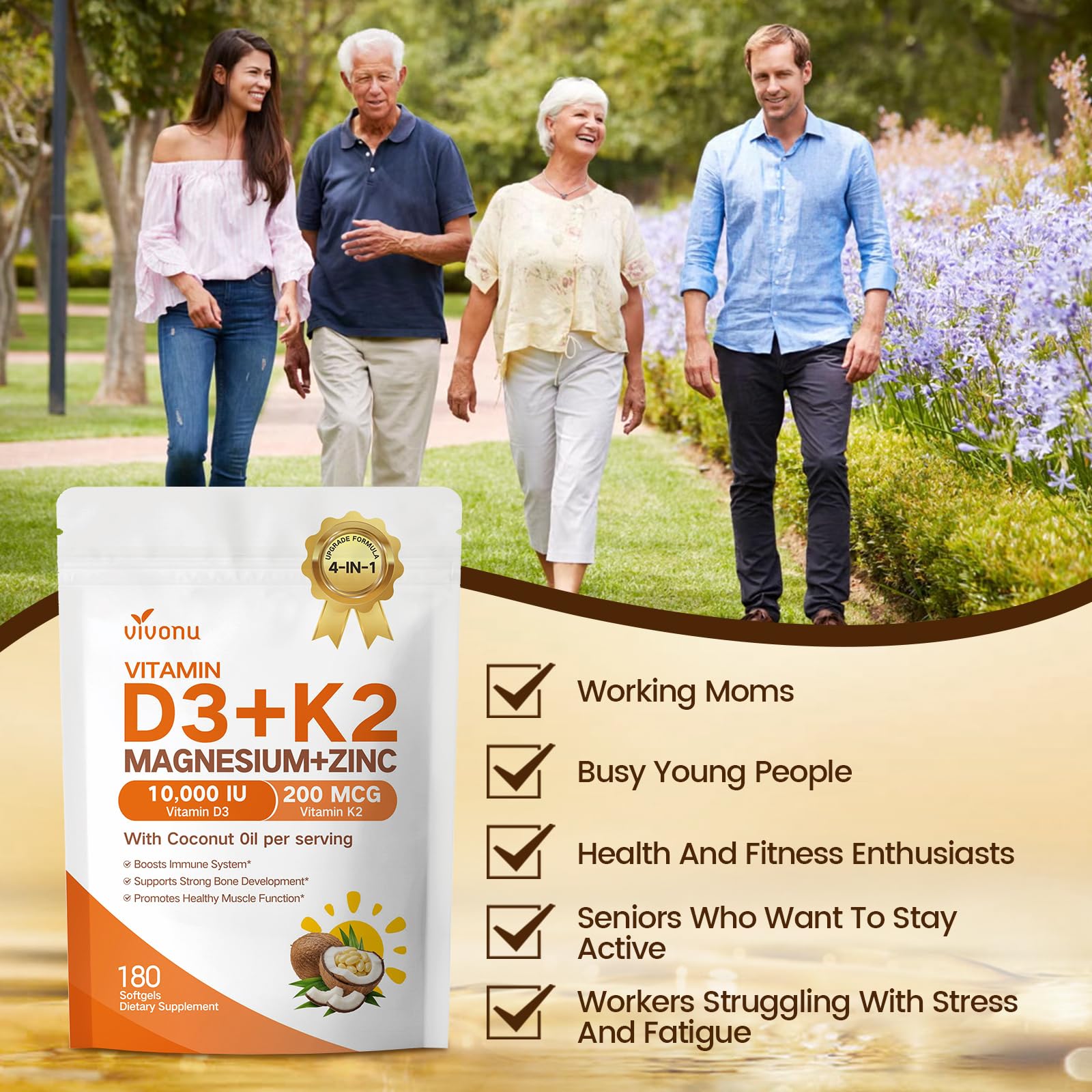 VivoNu Vitamin D3 K2 Magnesium softgels close-up