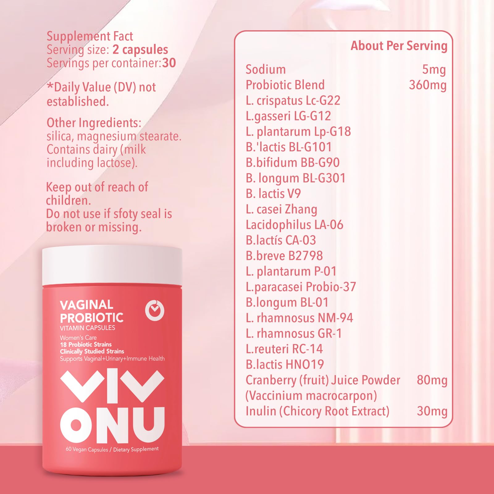 VivoNu Women's Probiotic Supplement packaging details