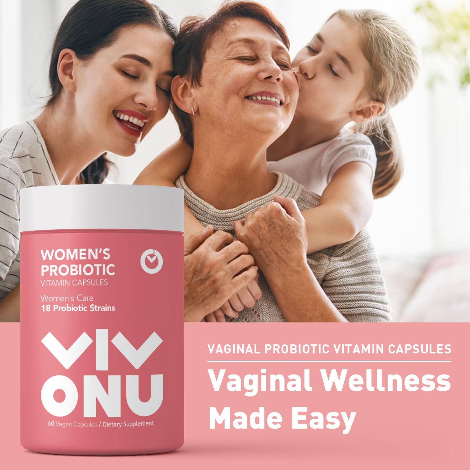 VivoNu Women's Probiotic Supplement with a measuring spoon