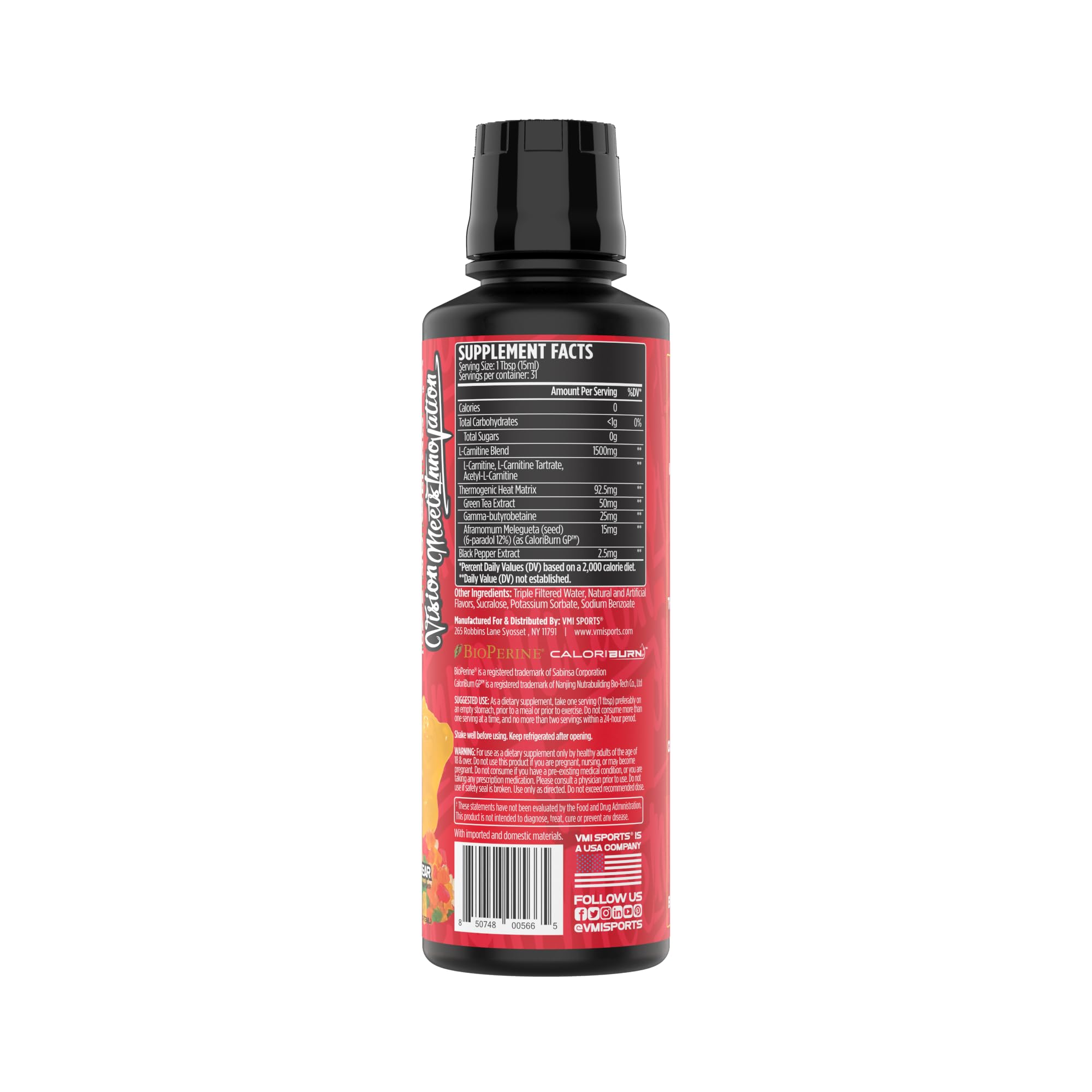 VMI Sports L-Carnitine Heat 454g packaging on a gym bench