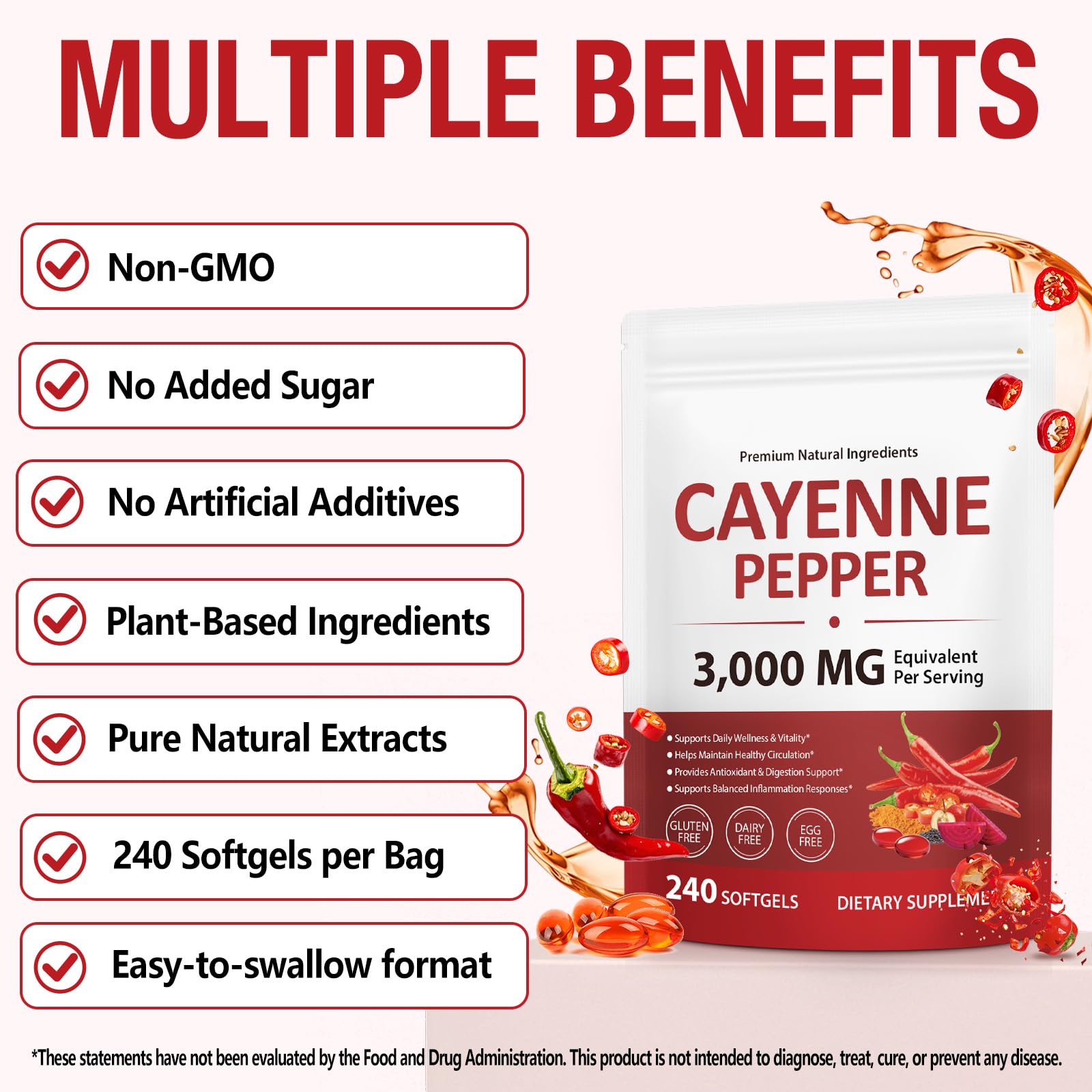 VOGSIG Cayenne Pepper Softgels showing softgel size