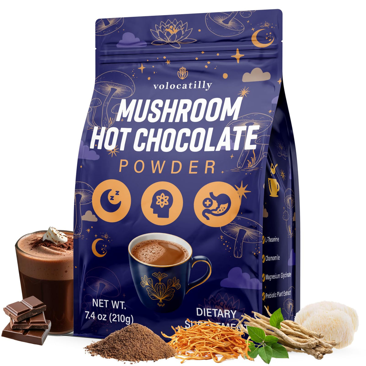 Volocatilly Mushroom Hot Cocoa Powder package front view