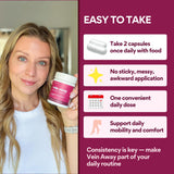 VoomVaya Vein Away capsules in a hand