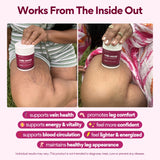 VoomVaya Vein Away capsules on a wooden surface