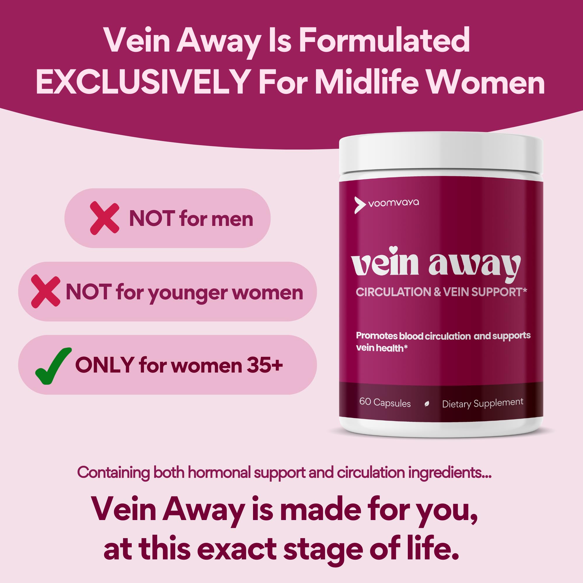 VoomVaya Vein Away ingredients list on the bottle