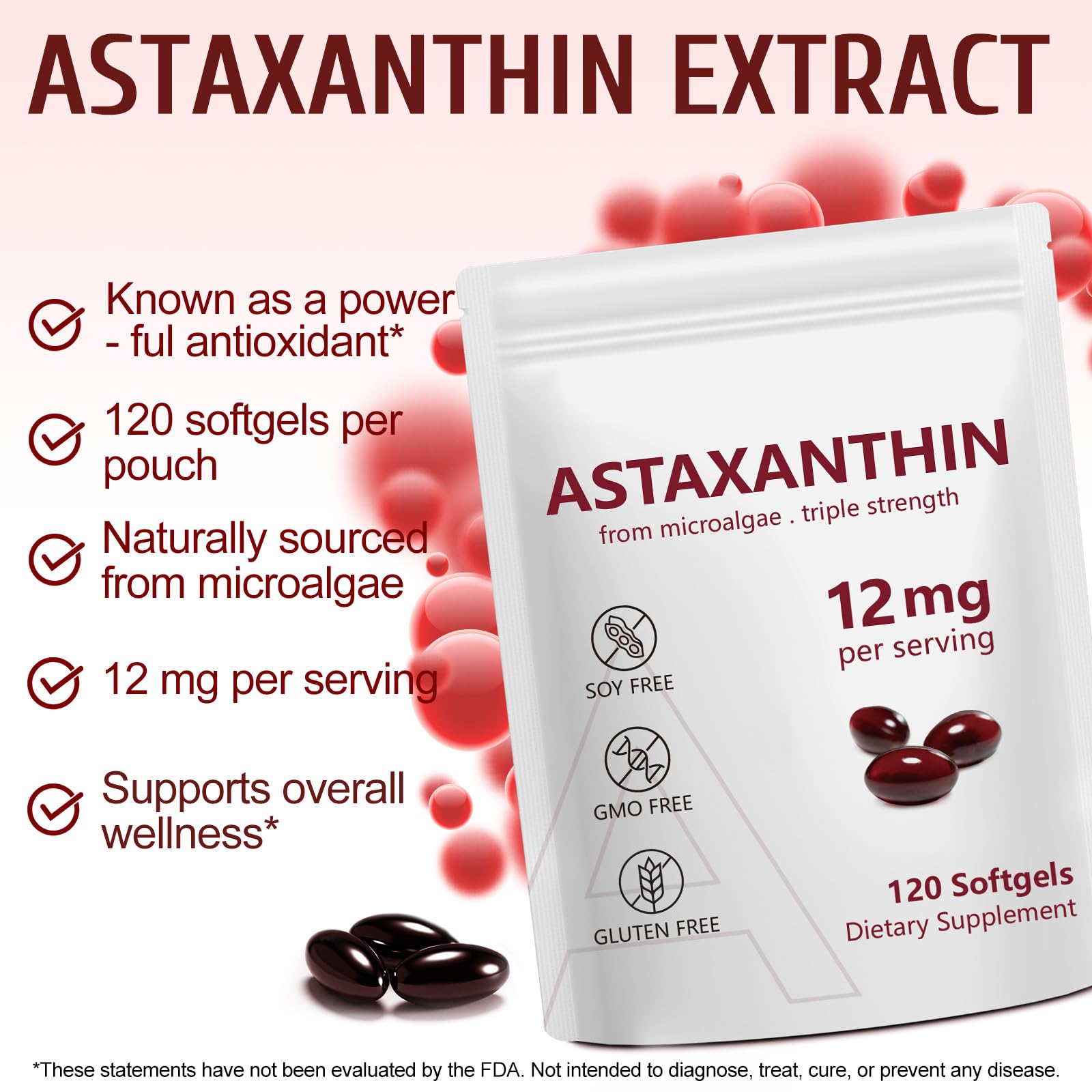 Vortexonix Astaxanthin Softgels 12mg bottle side view
