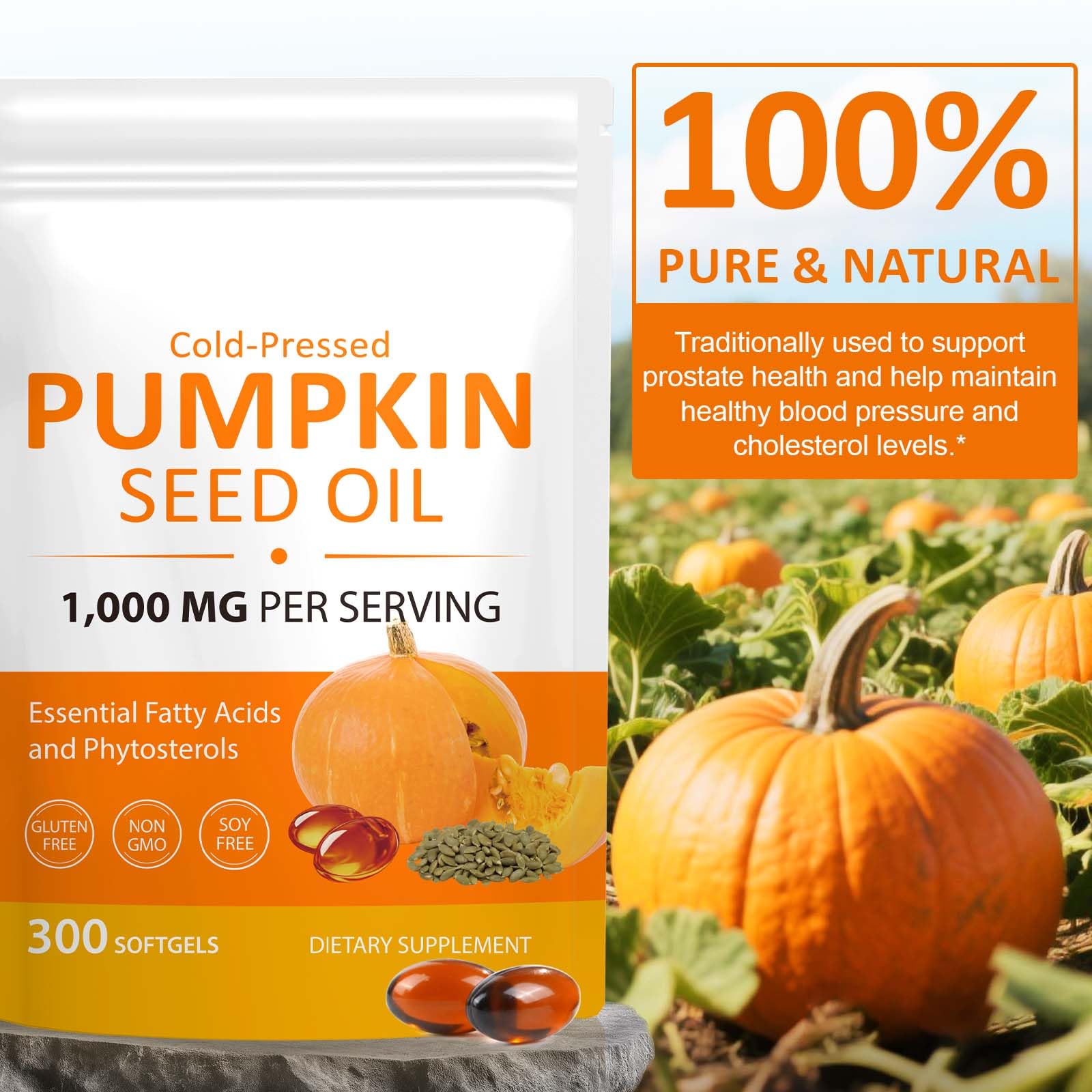 Vortexonix Pumpkin Seed Oil & Saw Palmetto Capsules back view