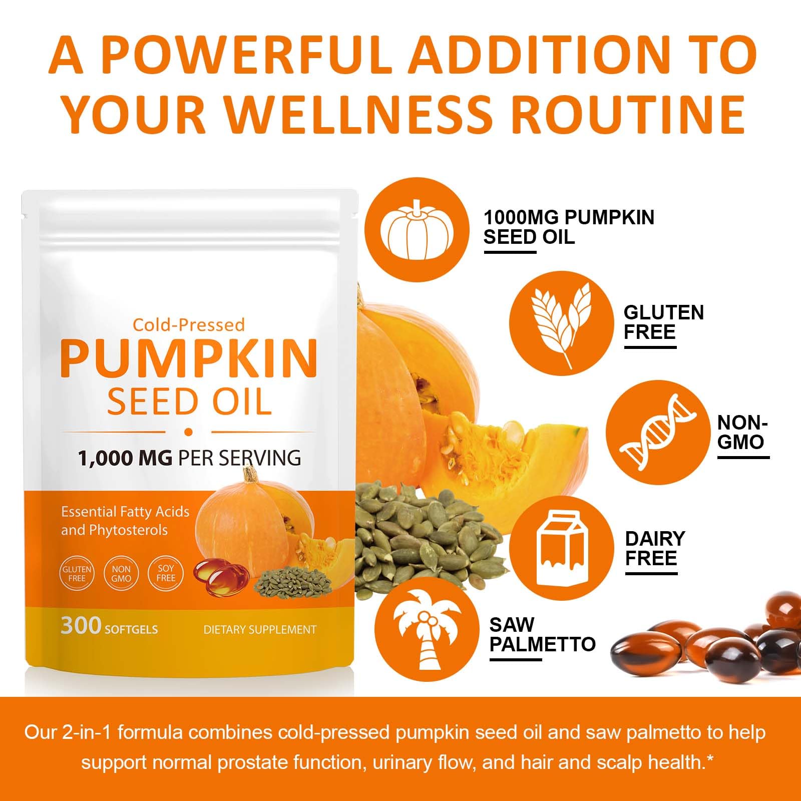 Vortexonix Pumpkin Seed Oil & Saw Palmetto Capsules side view