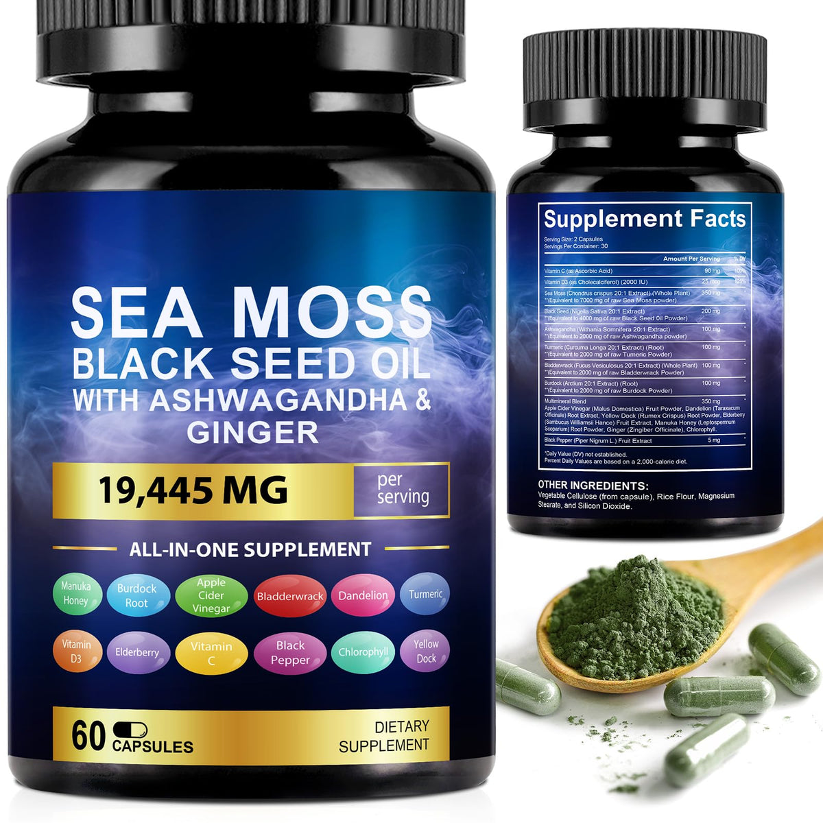 Vortexonix Sea Moss Black Seed Oil Capsules front view