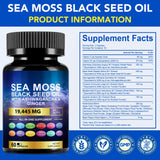 Vortexonix Sea Moss Black Seed Oil Capsules with ingredients list
