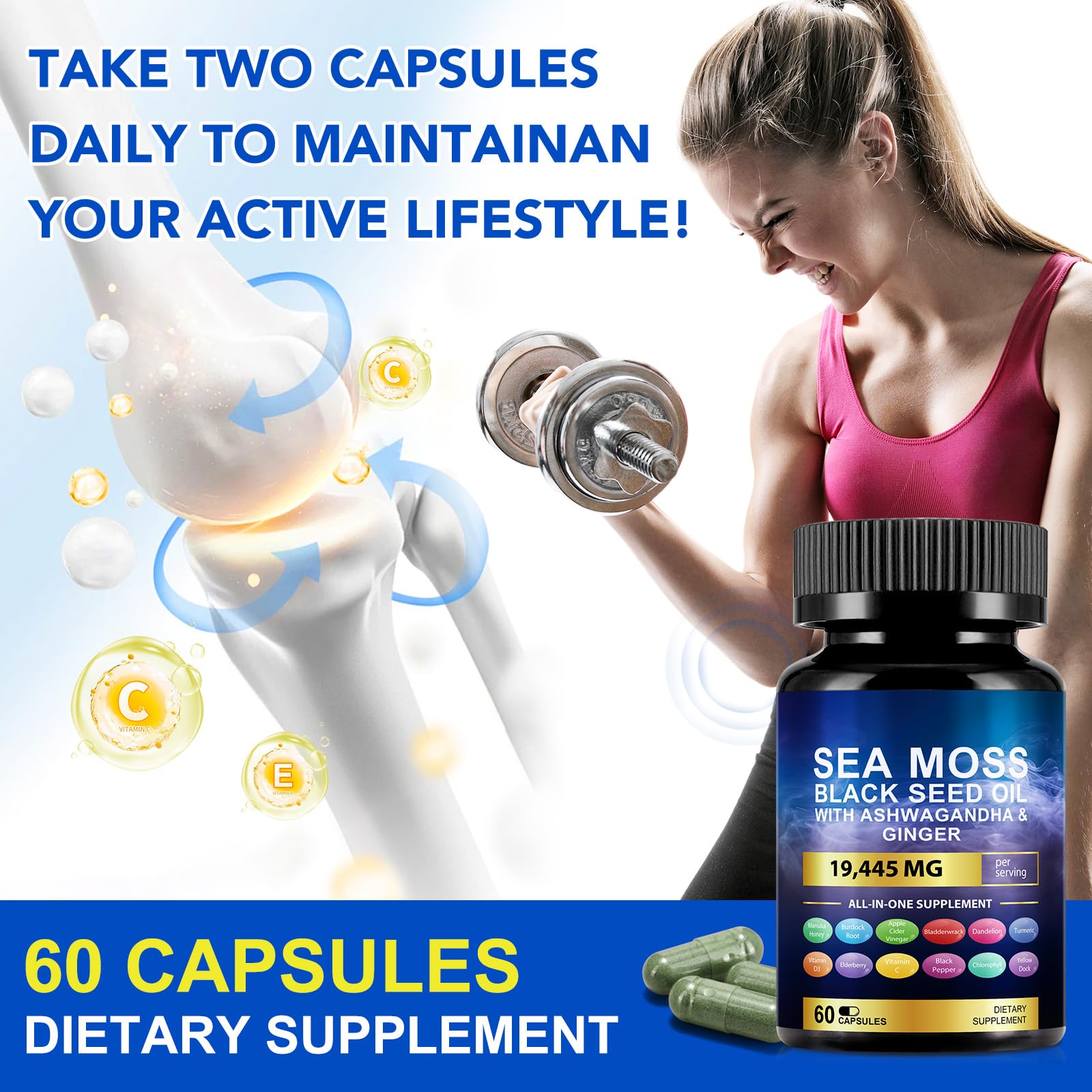 Vortexonix Sea Moss Black Seed Oil Capsules with packaging