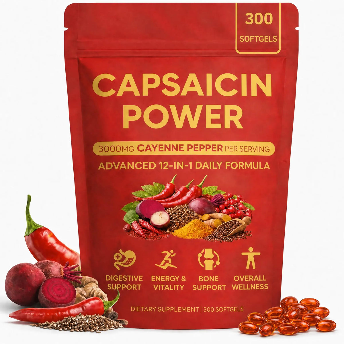 VOSETOKELA Cayenne Pepper Softgels bottle front view