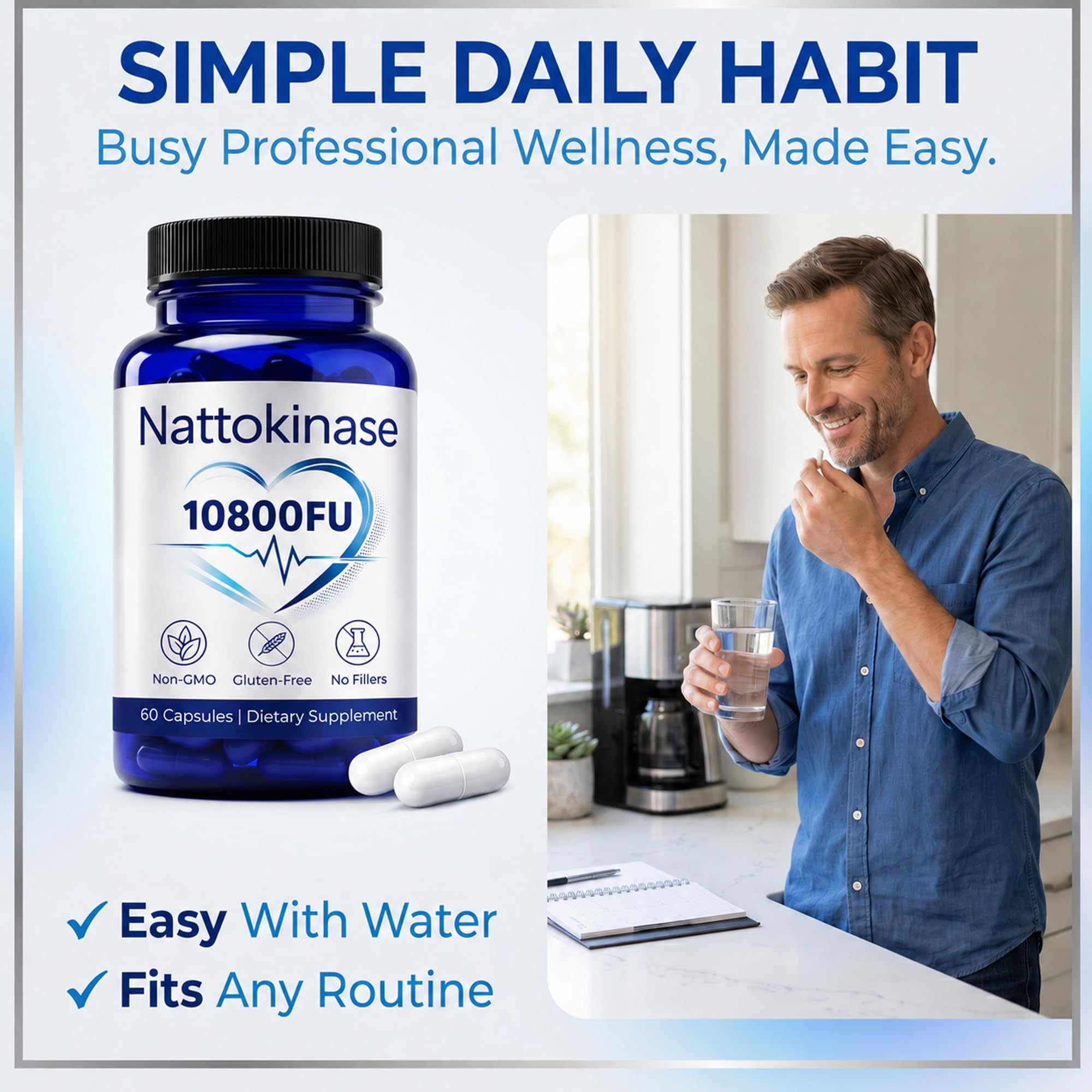 VOSETOKELA Nattokinase 10800 FU Capsules on a kitchen counter