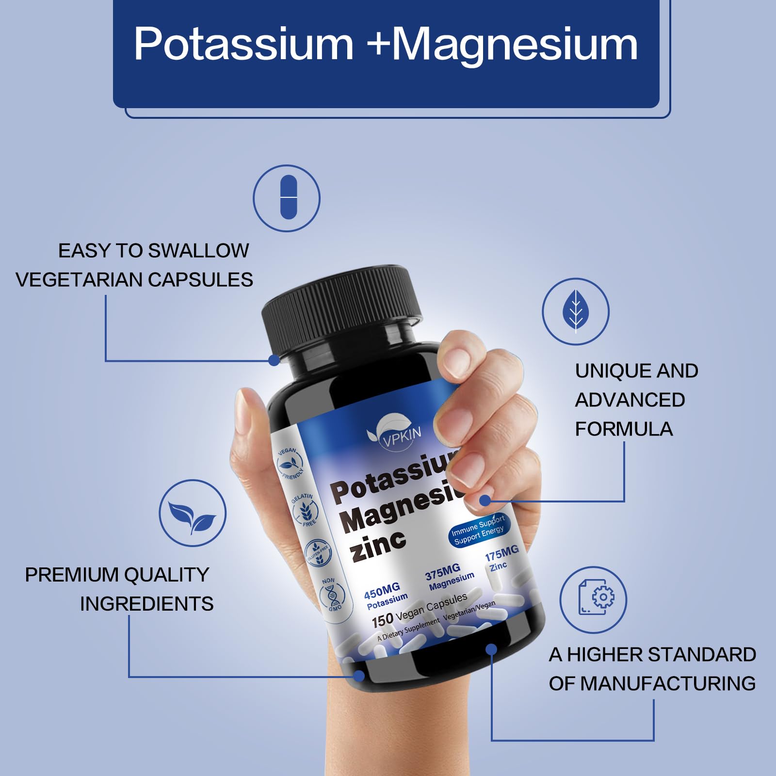 VPKIN Potassium Magnesium Complex 150g side view