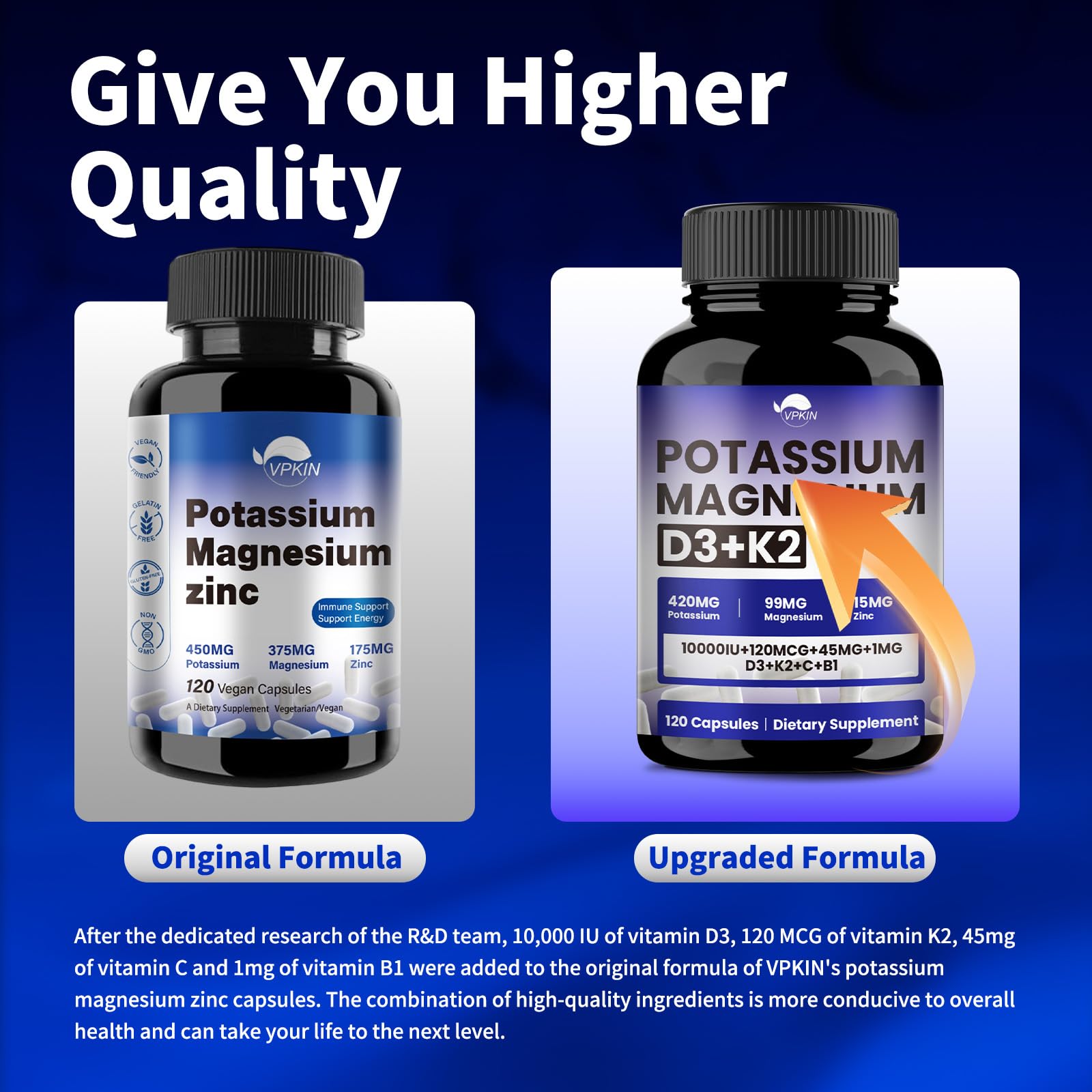 VPKIN Potassium Magnesium Supplement capsules close-up