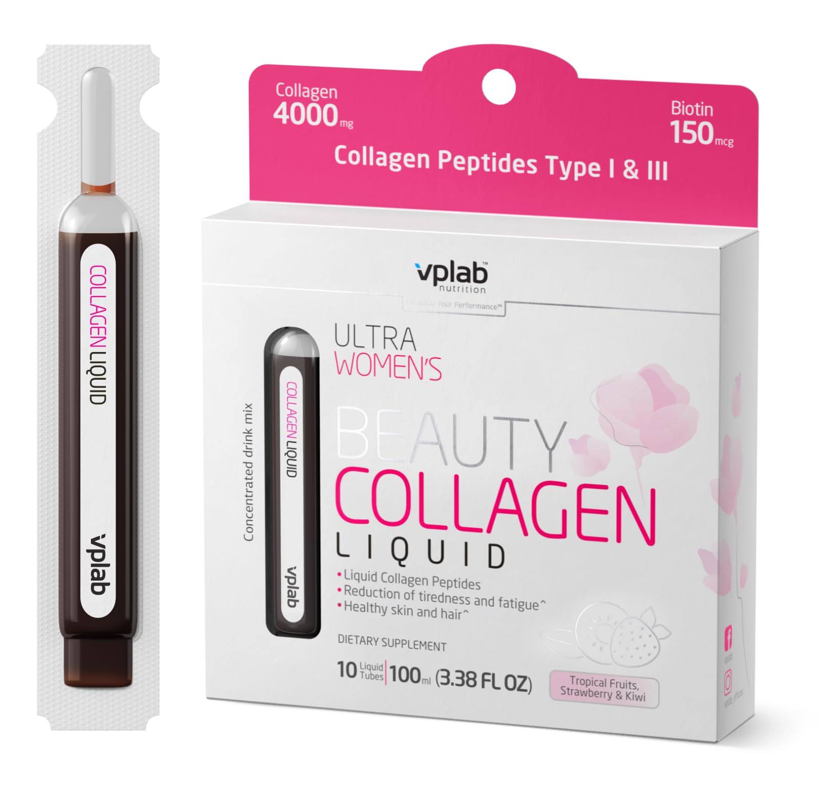 vplab nutrition Ultra Women's Beauty Liquid Collagen 10ml tube front view