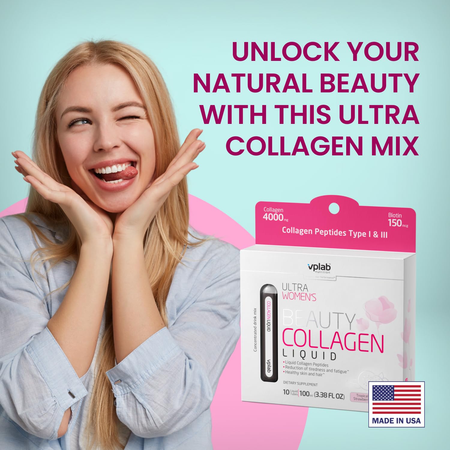 vplab nutrition Ultra Women's Beauty Liquid Collagen on a kitchen counter