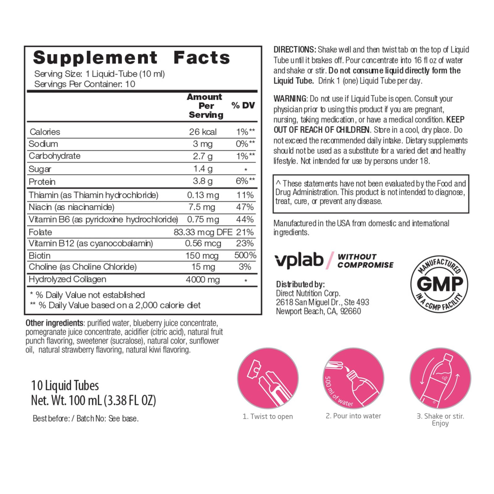 vplab nutrition Ultra Women's Beauty Liquid Collagen packaging with tropical fruit