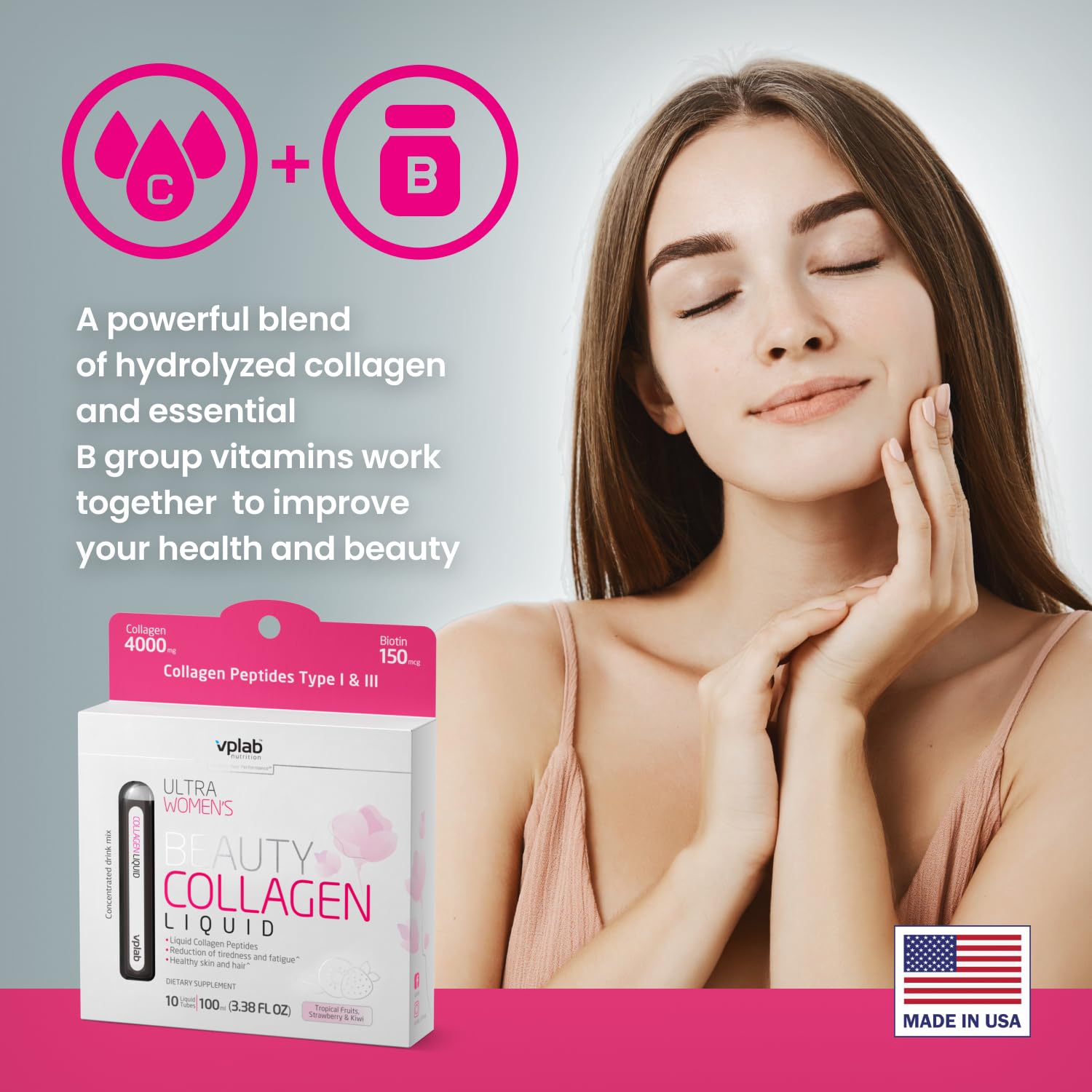 vplab nutrition Ultra Women's Beauty Liquid Collagen tube with water
