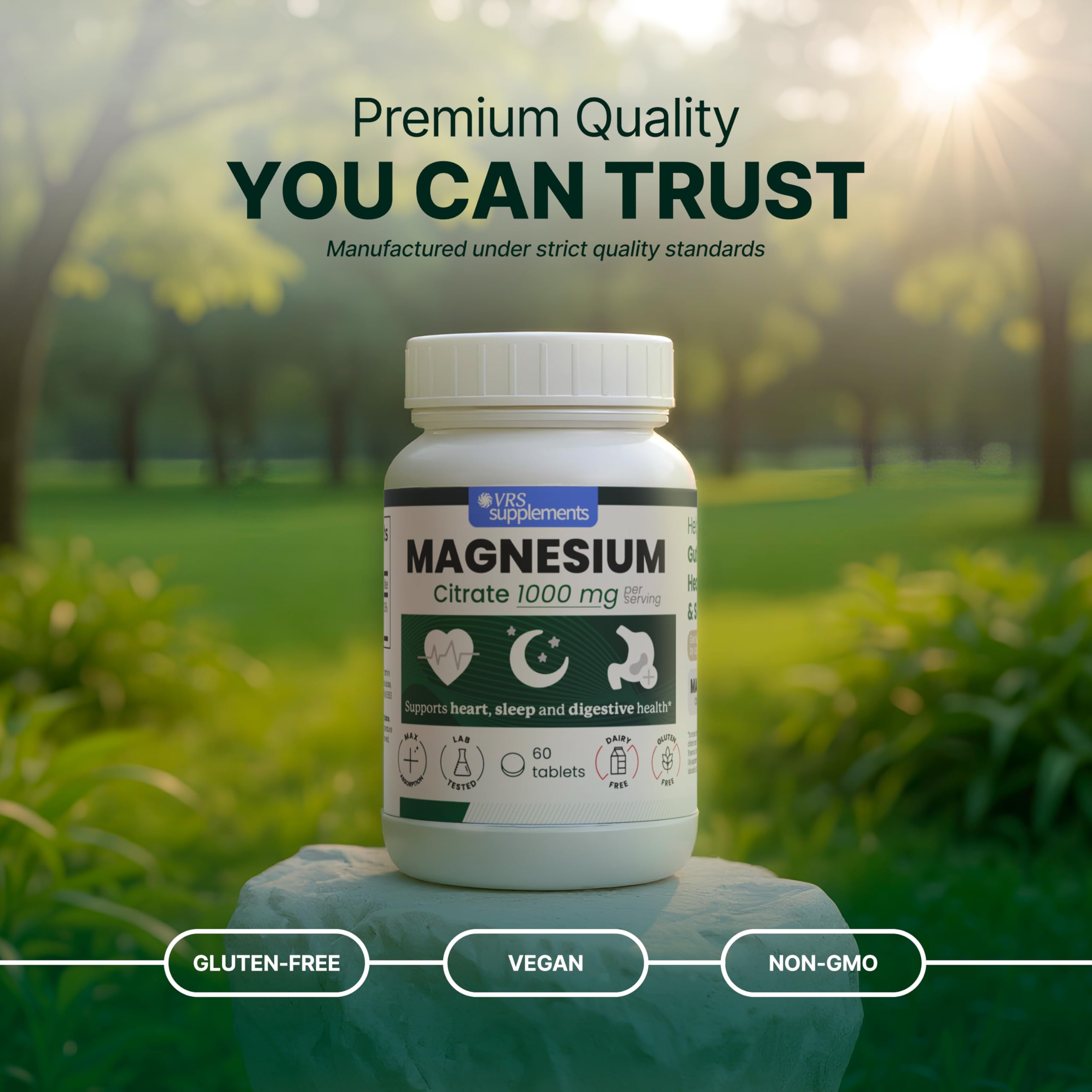 VRS SUPLEMENTS Magnesium Citrate Tablets 400mg back view with ingredient list