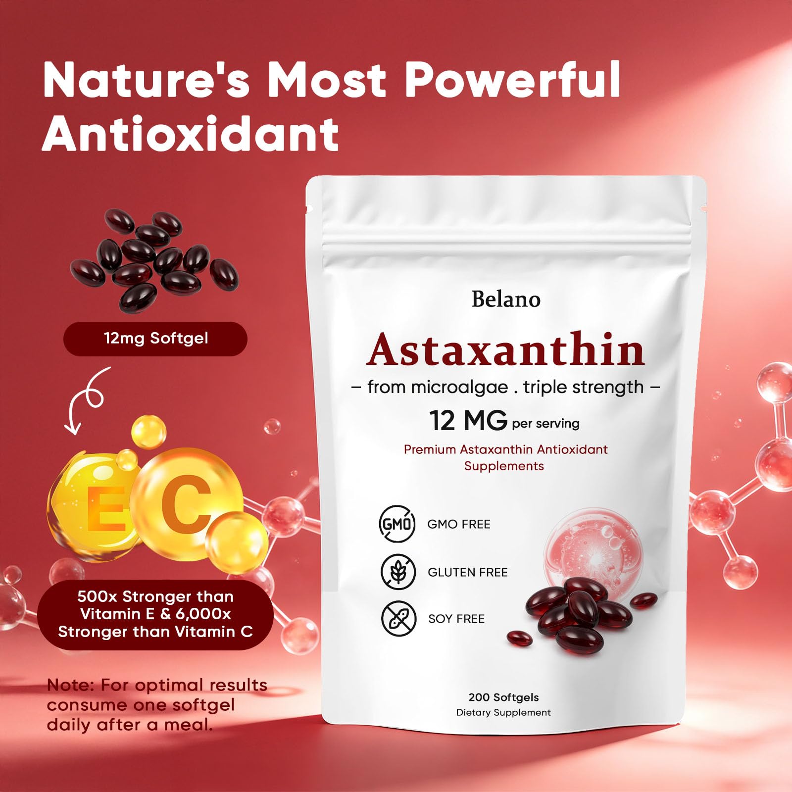VSXAZ Astaxanthin softgels on a wooden table