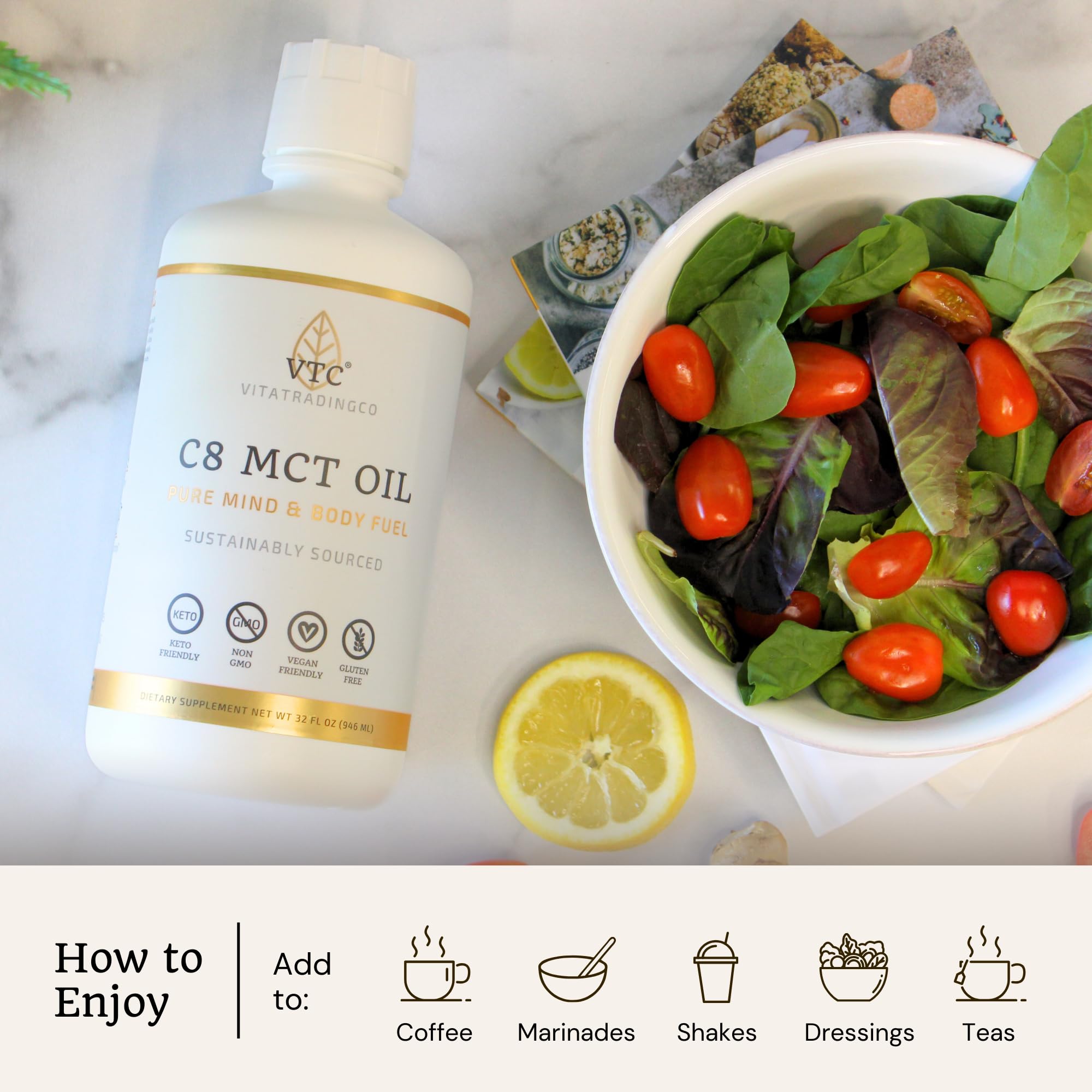 VTC Pure C8 MCT Oil 907g with coffee