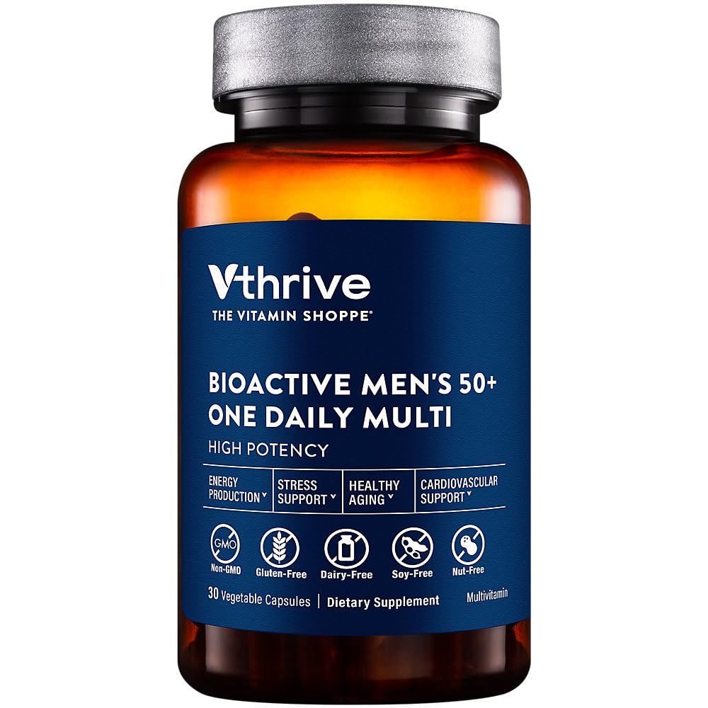 Vthrive BioActive Men 50+ Multivitamin front view with packaging